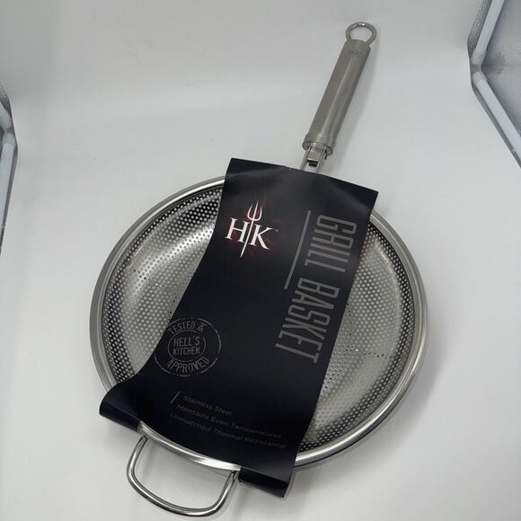 NEW Hell's Kitchen Stainless Steel 12" Grill Basket Pan Chef Gordon Ramsey BBQ - Picture 2 of 6